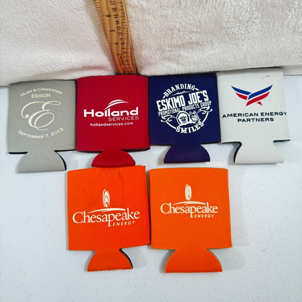 6*Assorted Foam Can Coolers Koozies Chesapeake Energy Eskimo Joes Rare Find